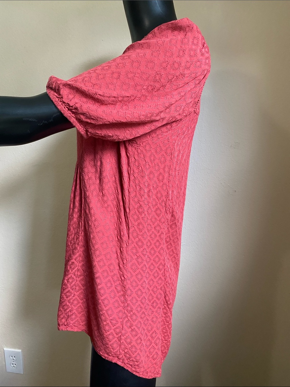 V-Neck Red Babydoll Tunic with Puff Sleeves - Picture 5 of 11